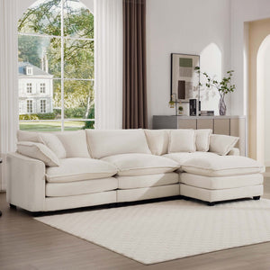 Modern Modular Cushion Sofa Set with Ottoman - Fabric, Multiple Colors