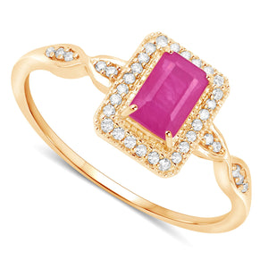 0.75 Carat Genuine Ruby and White Diamond 14K Yellow Gold Ring