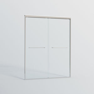 Double Sliding Shower Door, Semi-Frameless Bypass Bathroom Sliding Door With 1/4" (6 Mm) Tempered Glass For Walk-In Shower