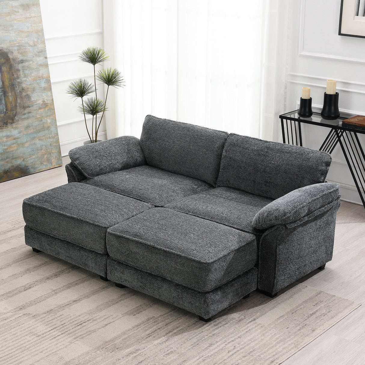 The Adelle Adaptable Gray Chenille Modular Sofa Bed
