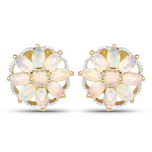 14K Yellow Gold Plated 2.70 Carat Genuine Ethiopian Opal .925 Sterling Silver Earrings