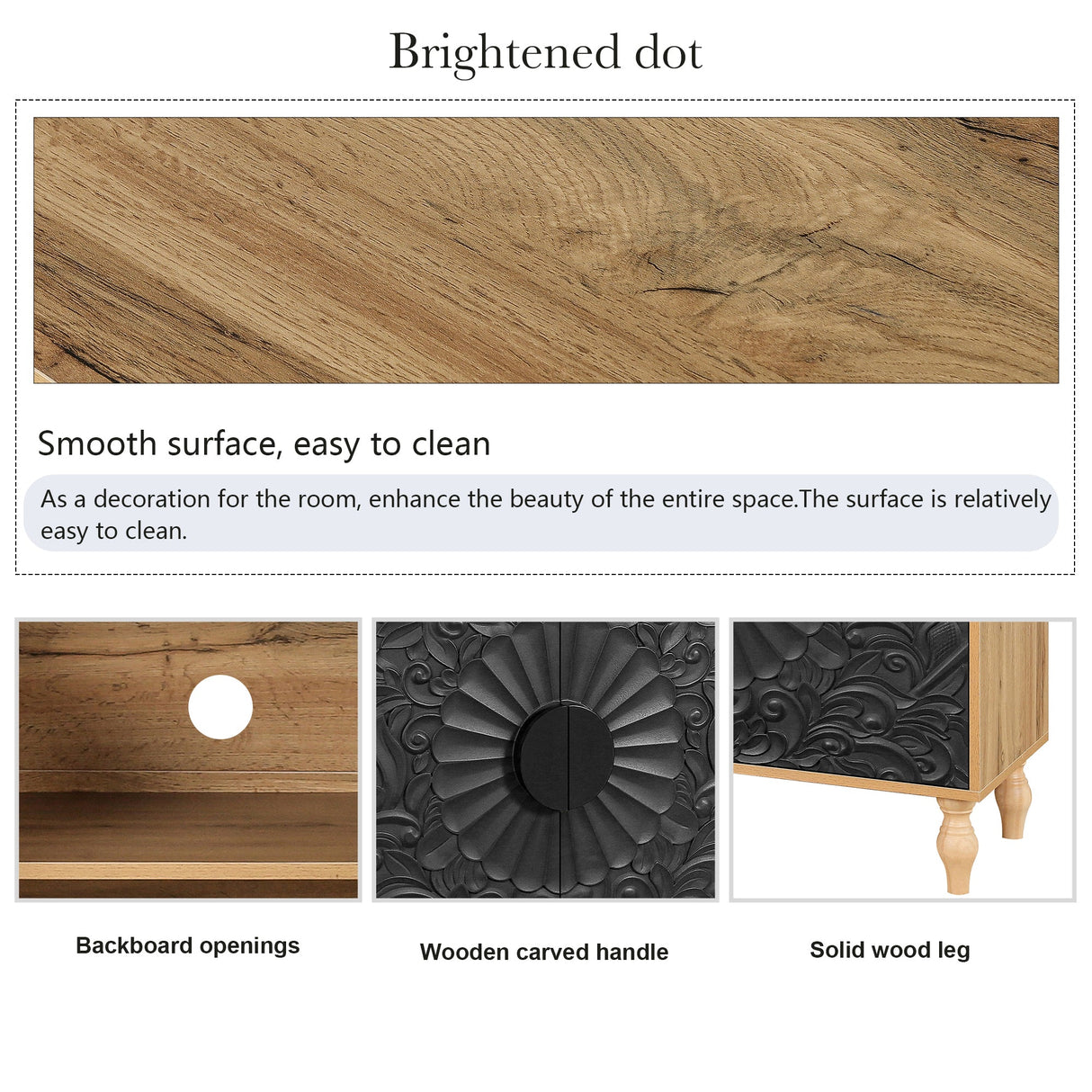 Black Carved Symmetrical Design Door And Wood Coloured Frame TV Stand