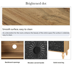 Black Carved Symmetrical Design Door And Wood Coloured Frame TV Stand