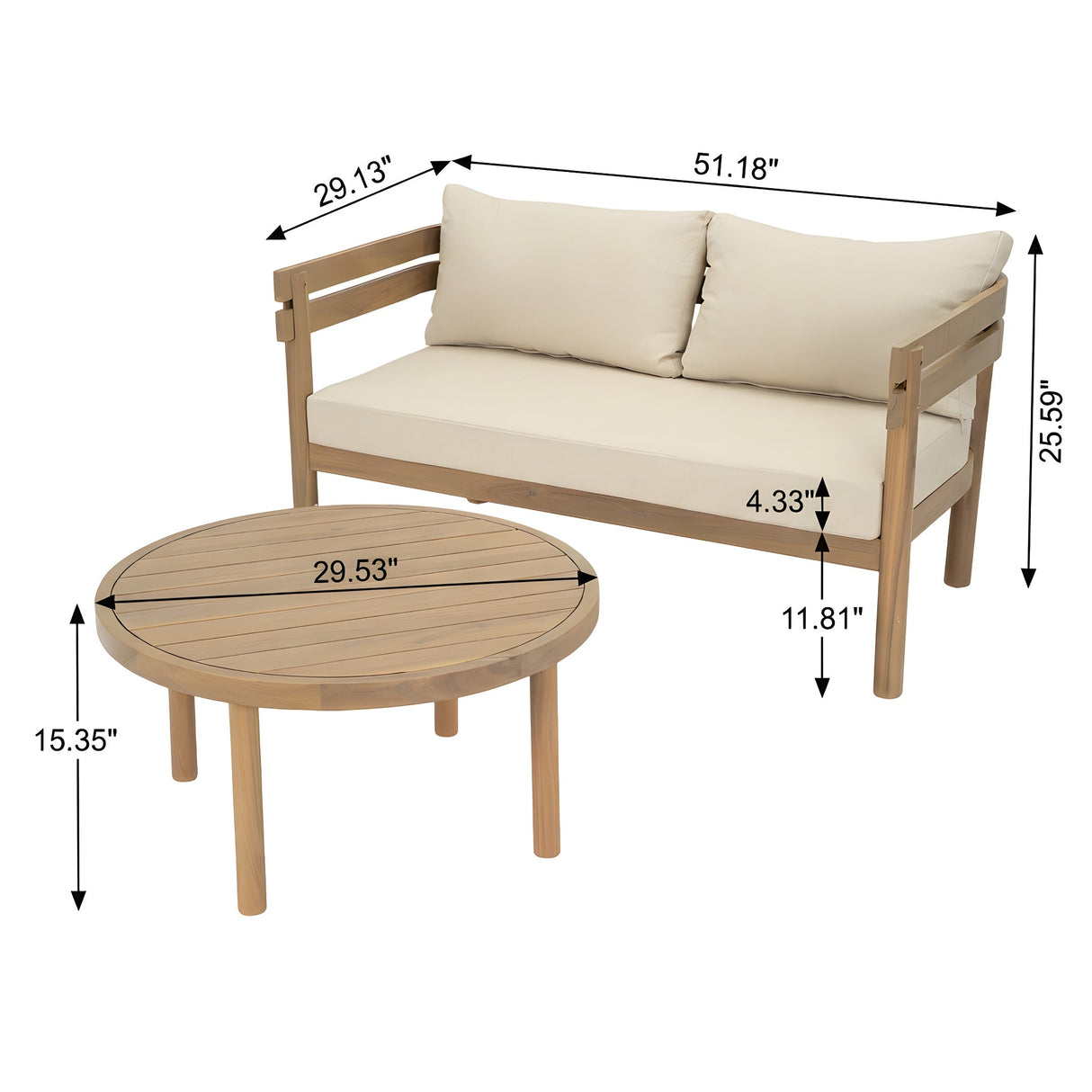 4-Piece Acacia Wood Patio Furniture Set