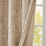 Knitted Jacquard Damask Total Blackout Grommet Top Curtain Panel(Only 1 Pc Panel)