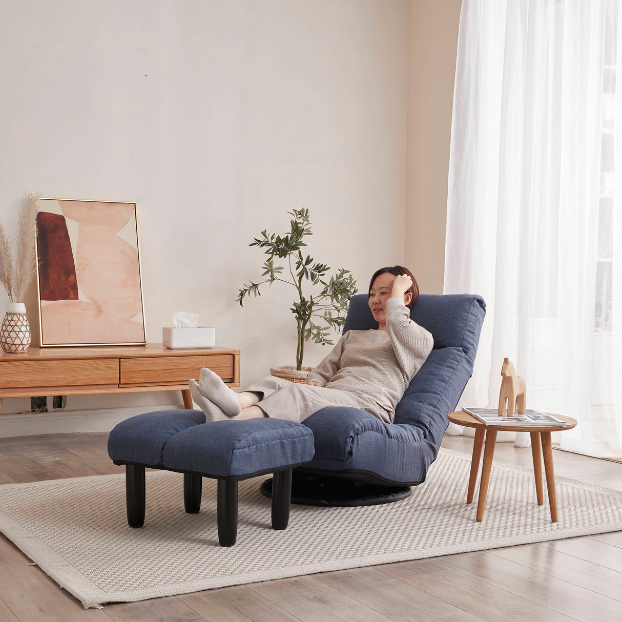 Adjustable Japanese Reclining Floor Chair Sofa With Metal Frame For Living Room