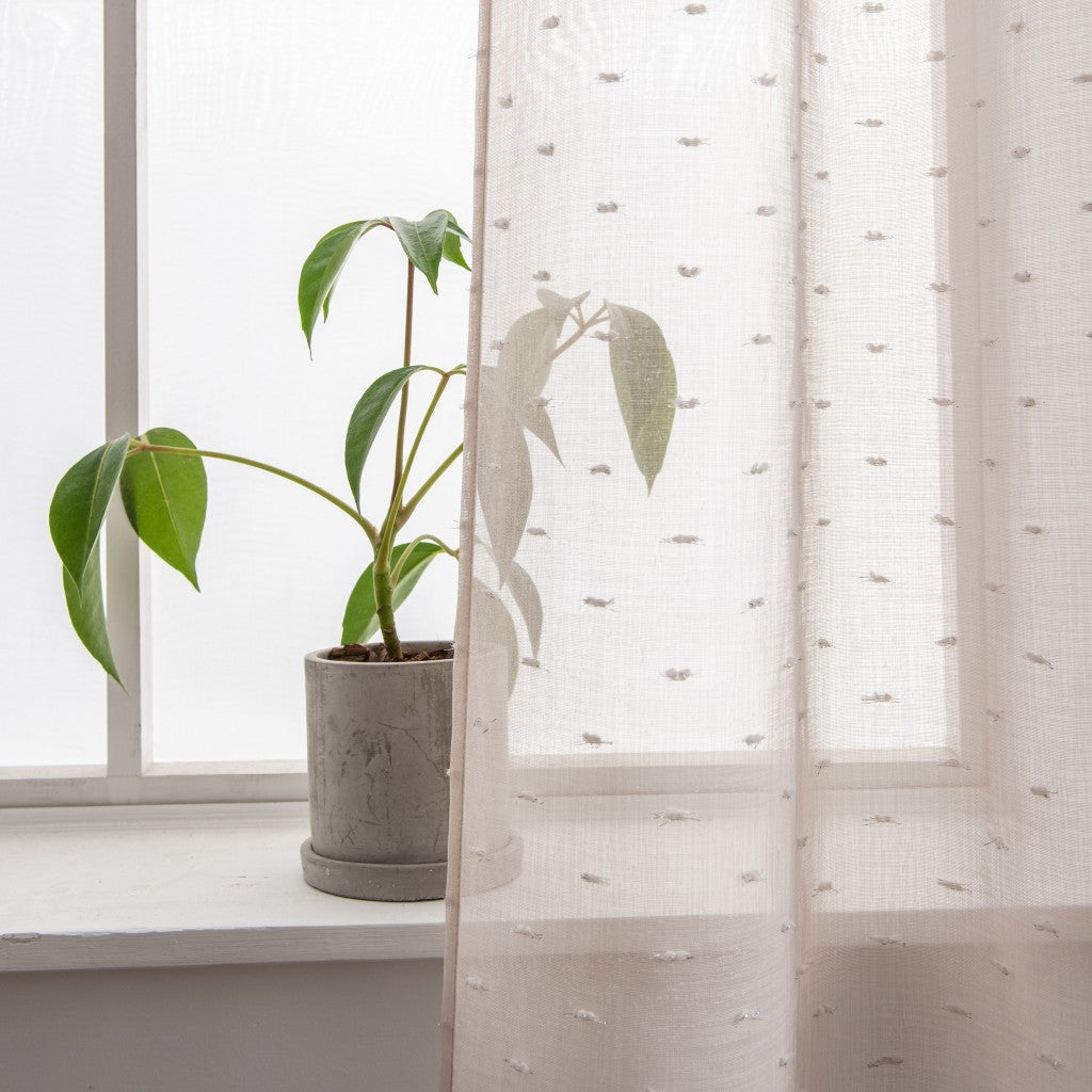 96” Tan Ribbon Embellished Window Curtain Panel