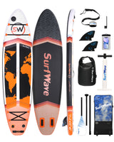 11ft Inflatable All-Round Paddle Board – Black + Orange Touring SUP for Beginners