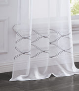 Set of Two 84"  White Wave Embroidered Window Panels