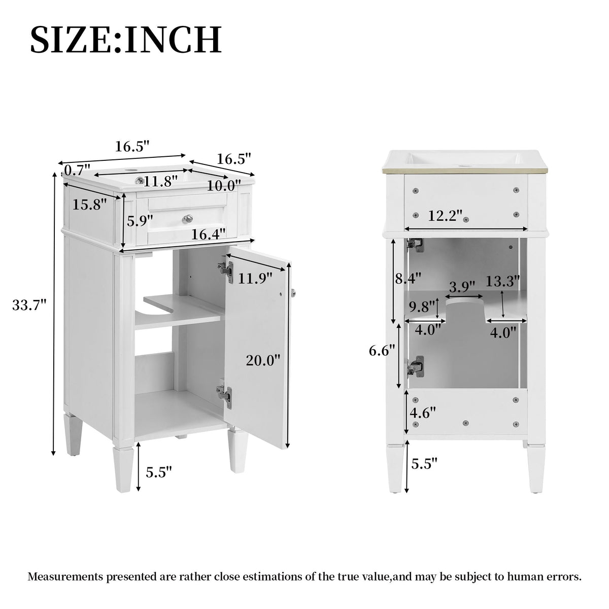 French Style Bathroom Vanity with Ceramic Sink and Soft-Close Doors - Black or White