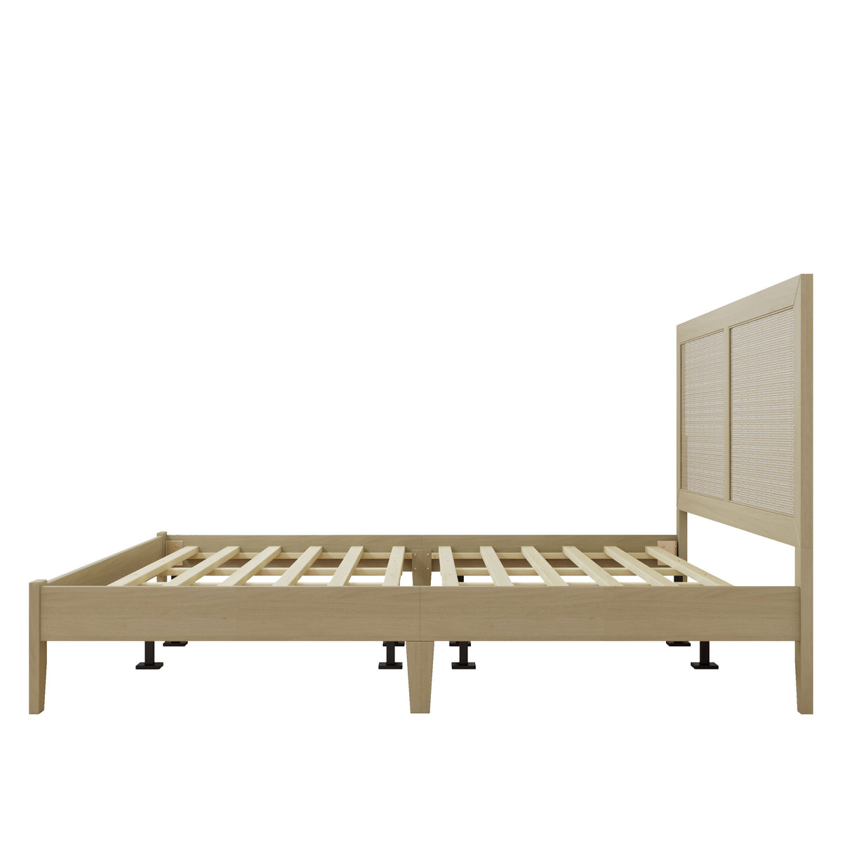 Solid Wood Platform California King Bed With Rattan
