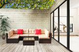 Rattan 7 pc sectional  corner sofa set (brown cushion)