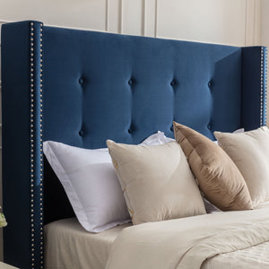 Peyton Upholstered Queen Bed with Blue Velvet