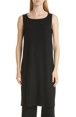 Eileen Fisher Ballet Neck Longline Rib Tunic in Black, Size X-Large