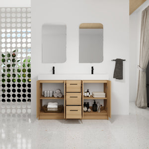60" Double Sink Bathroom Vanity with 3 Drawers and Large Storage
