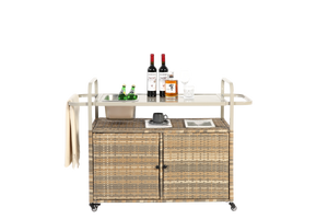 Outdoor Bar Table with Wicker Cabinet and Steel Top