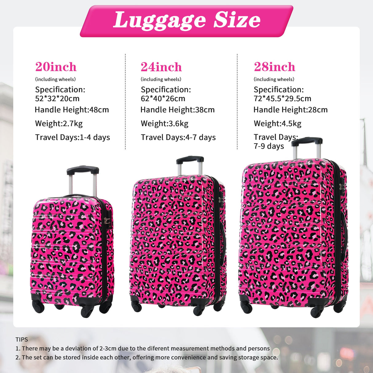 Hardshell Luggage Sets 3 pcs Spinner Suitcase with TSA Lock Lightweight Luggages