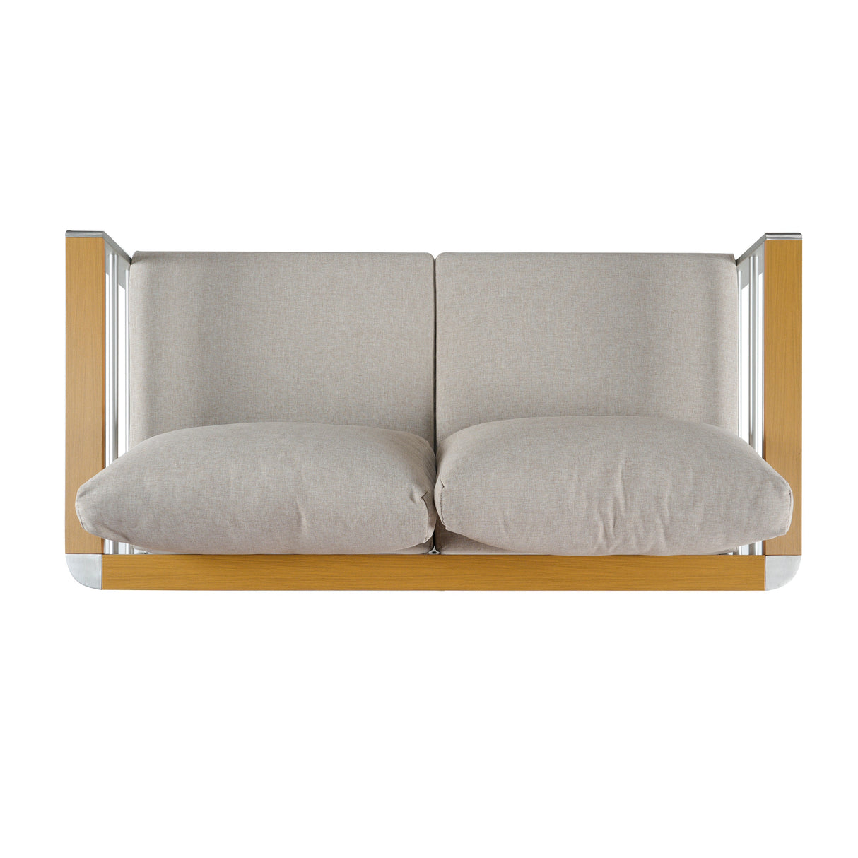 Cora Outdoor Aluminum Loveseat, Silver Frame with Beige Cushion