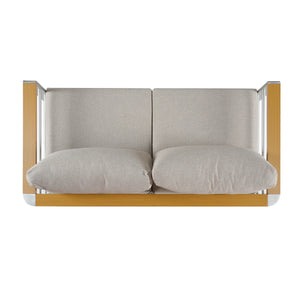 Cora Outdoor Aluminum Loveseat, Silver Frame with Beige Cushion