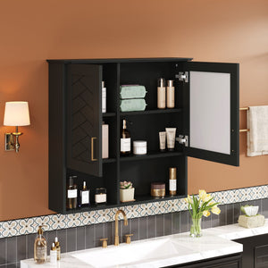 2 In 1 Wall-Mounted Mirror Cabinet with Adjustable Shelves - White, Blue, Black