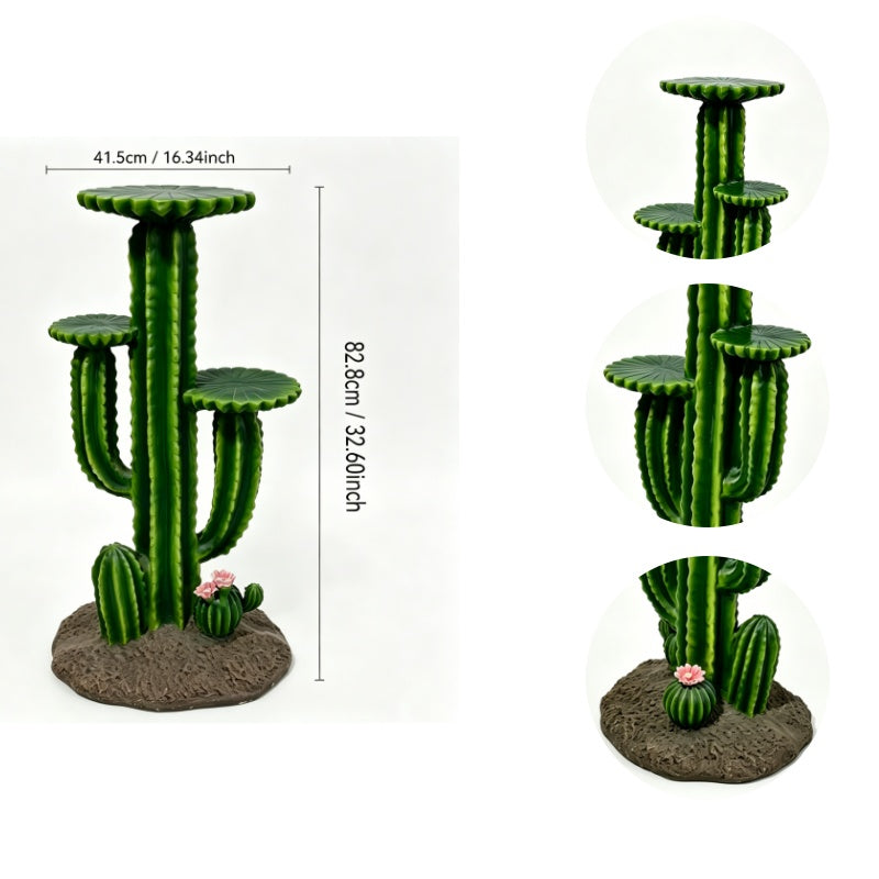 32'' Resin Saguaro Cactus Plant Stand with 3 Display Shelves, Large Multi-Tier Cactus Sculpture Flower Pot Holder, Weatherproof Outdoor Garden Decor for Patio Yard Lawn Succulent Display Rack Ornament