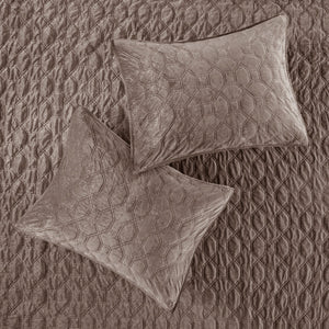 3 Piece Velvet Quilt Set Taupe Full/Queen