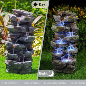 Rock Waterfall Outdoor Fountain with LED Lights