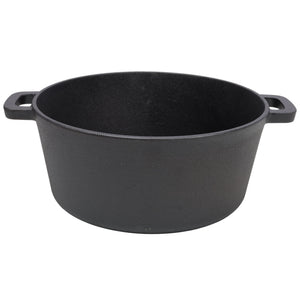 3 In 1 Pre-Seasoned Cast Iron Dutch Oven, Outdoor Camping Deep Pot, 5 Quart With Silicone Handles - Black