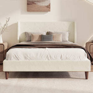 Upholstered Modern Platform Bed With Wingback Headboard