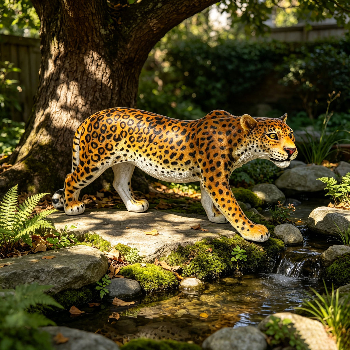 Realistic Leopard Garden Statue - 32" Lifelike Resin Cheetah Sculpture