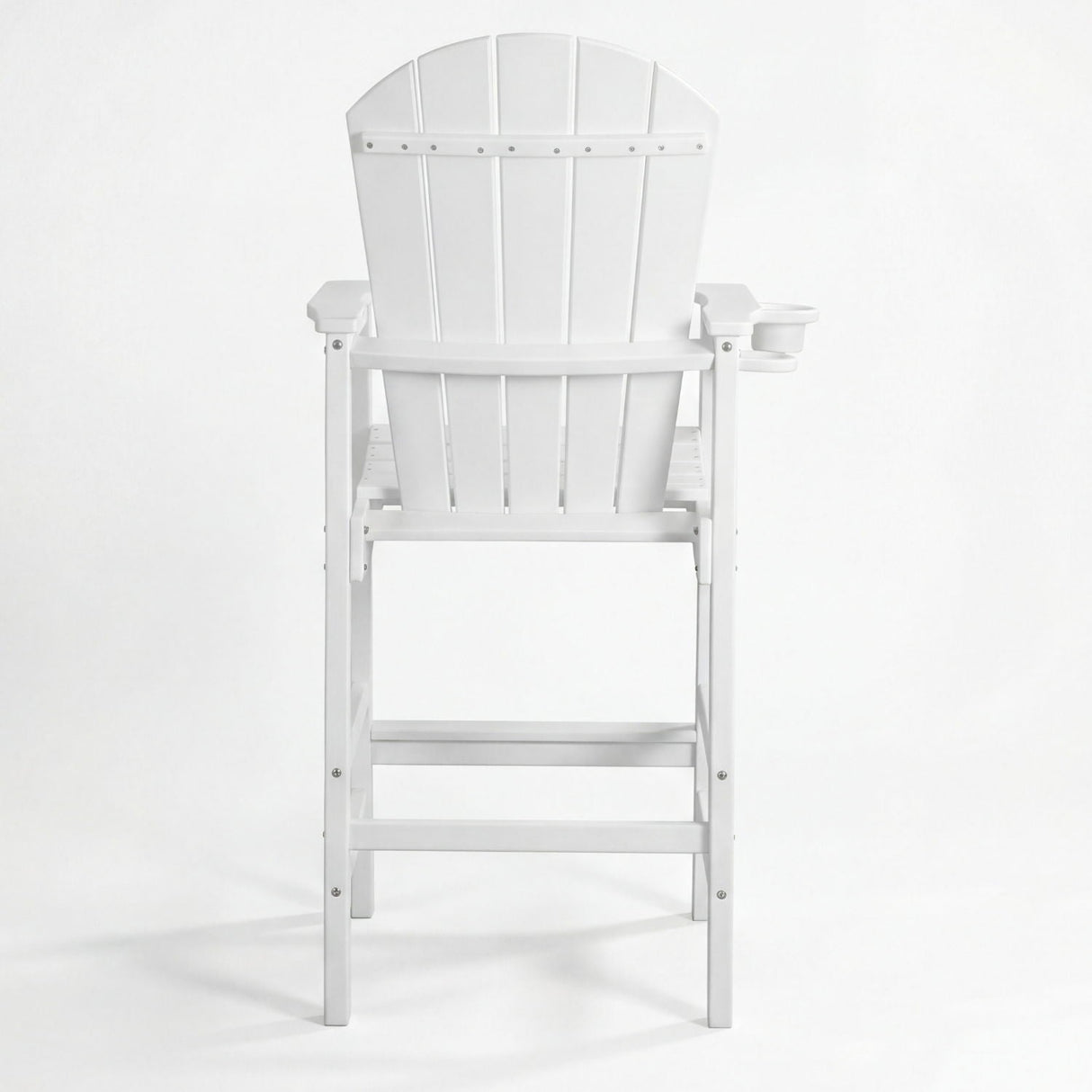 Outdoor Bar Height Adirondack Patio Chair With Cup Holder And Armrests All Weather UV Resistant - White
