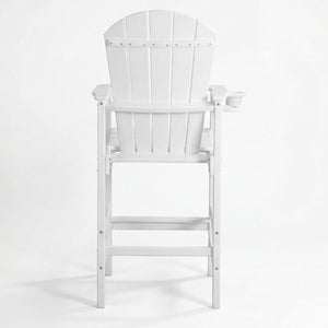 Outdoor Bar Height Adirondack Patio Chair With Cup Holder And Armrests All Weather UV Resistant - White