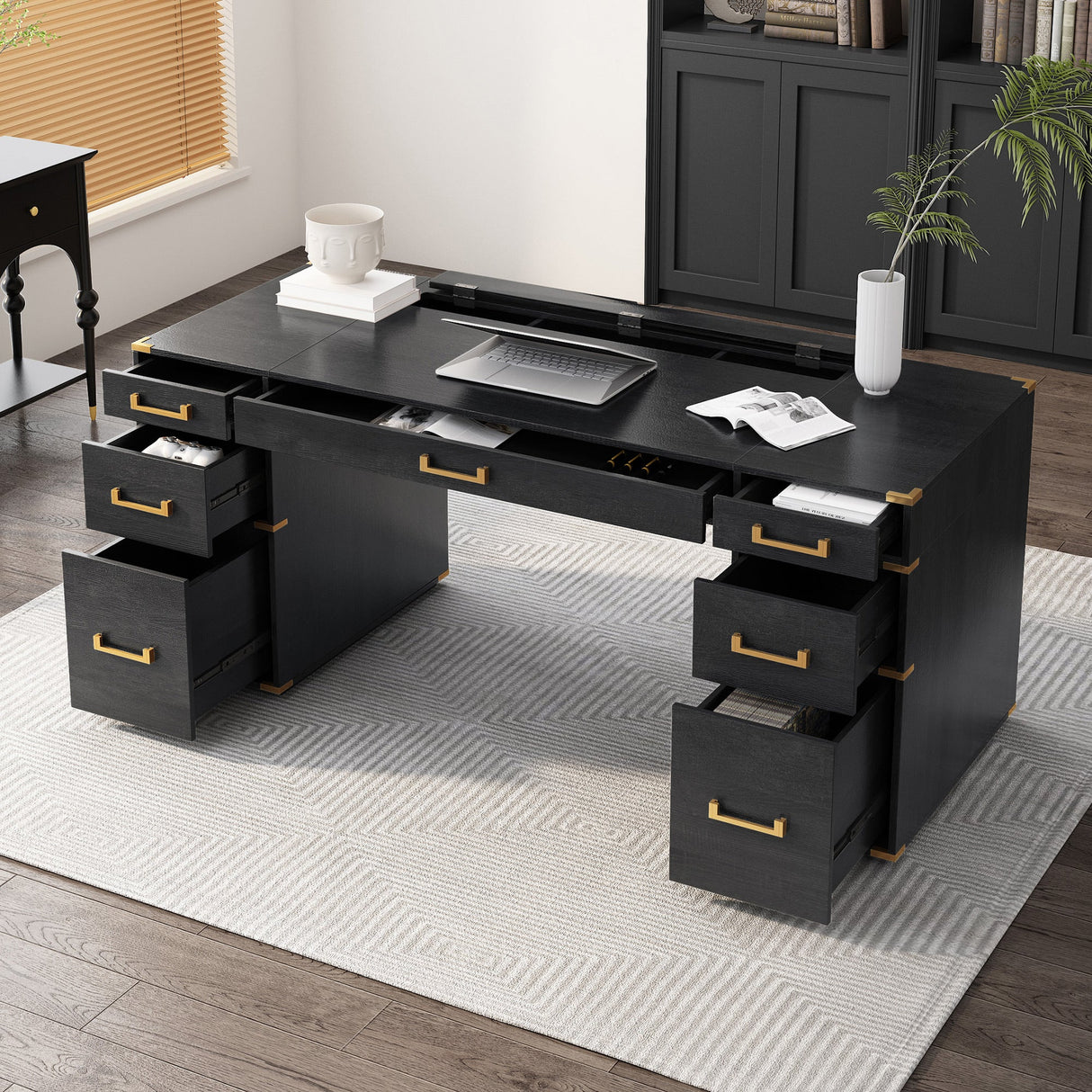 70" Extra-Large Classic and Traditional Executive Desk with Metal Edge Trim