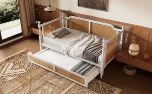 Traditional Style Rattan Twin Size Daybed with Twin Trundle
