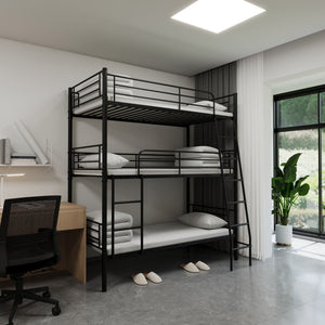 Twin Size Metal Triple Bunk Bed For Bedroom And Dormitory, Convertible Into 3 Separate Beds - Black