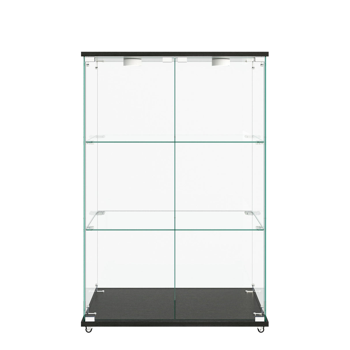Modern Display Cabinet With LED Lights, Transparent Tempered Glass 2 Door Storage Case With 3 Shelves