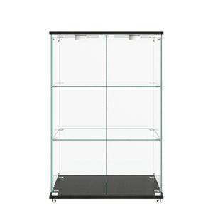 Modern Display Cabinet With LED Lights, Transparent Tempered Glass 2 Door Storage Case With 3 Shelves