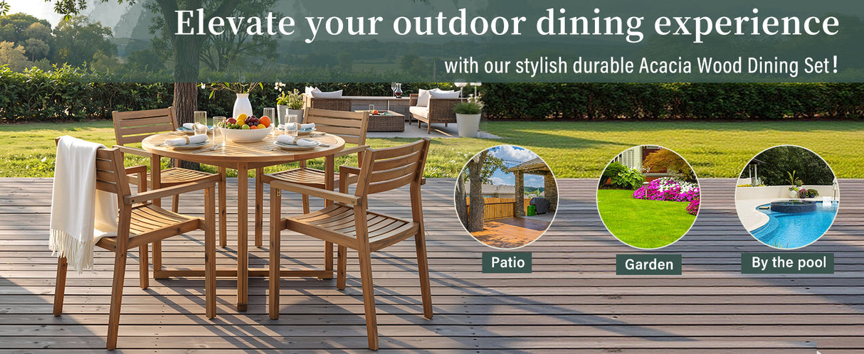 U_STYLE 5-Piece Outdoor Dining Set with Acacia Wood Chairs