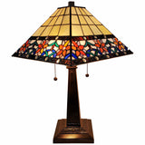 23" Stained Glass Two Light Mission Style Table Lamp with Floral Glass Shade