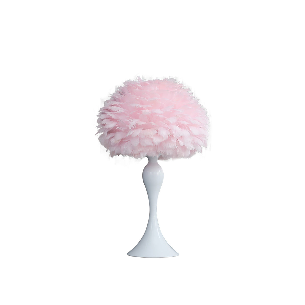24" Glam Pink Faux Feather and White Metal Table Lamp