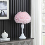24" Glam Pink Faux Feather and White Metal Table Lamp