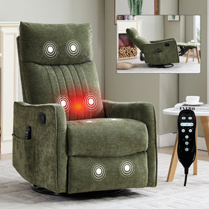 Green Heat Massage Manual Recliner Chair with Rocker and Swivel