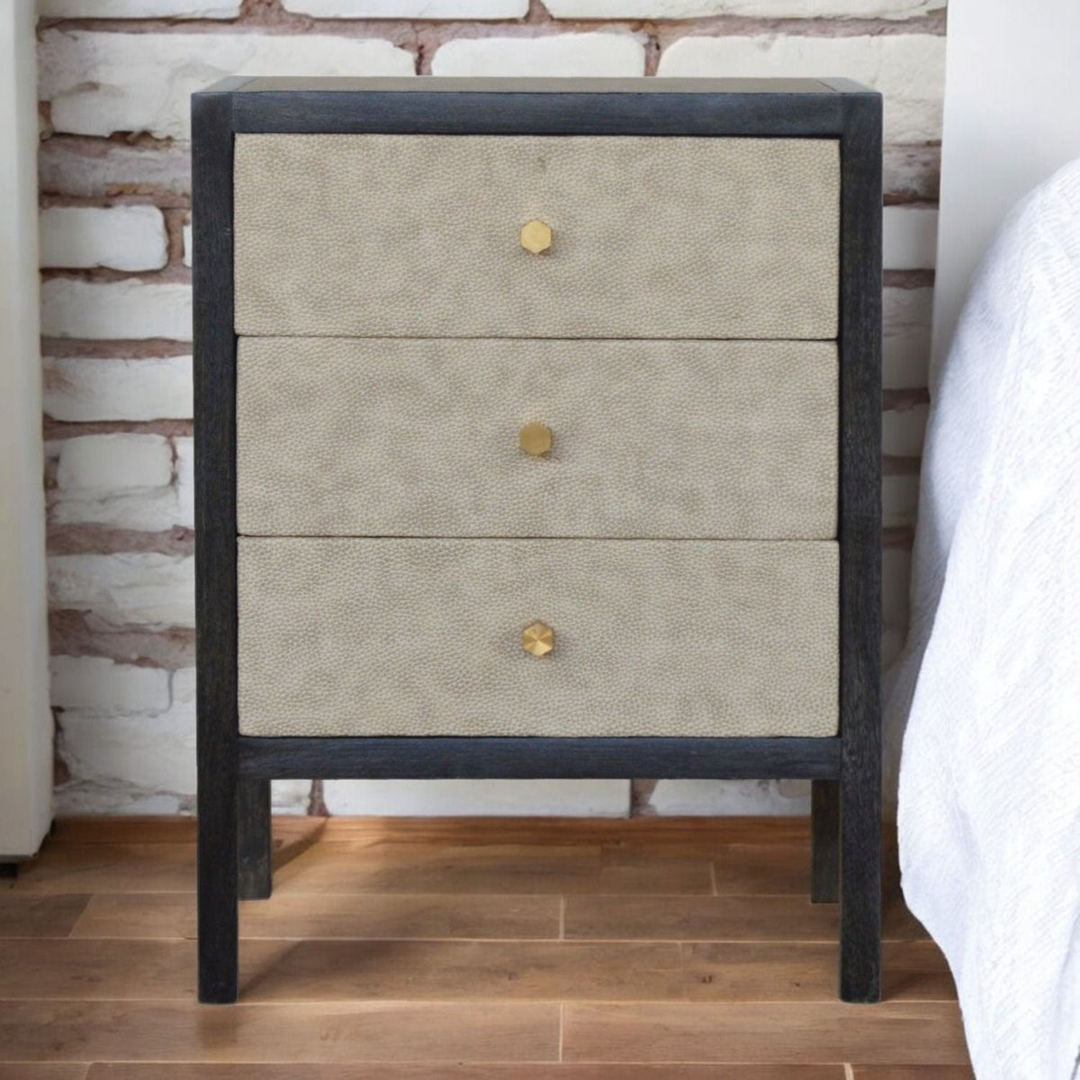 Nightstand, 3 Drawer - Black