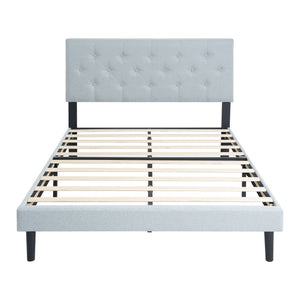 Modern Upholstered Platform Bed Frame With Button Tufted Fabric Headboard