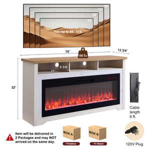70 Inch Fireplace TV Stand for TVs up to 70" with 60" Smart Electric Fireplace