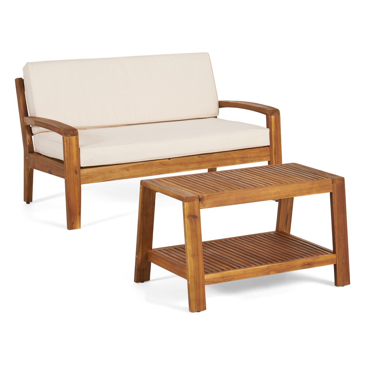 2-Piece Outdoor Teak Acacia Wood Conversation Set