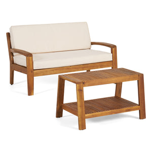 2-Piece Outdoor Teak Acacia Wood Conversation Set