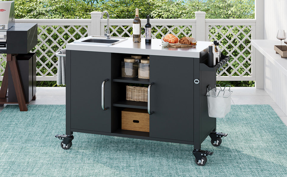 K&K 55.5" Outdoor Kitchen Island with Sink