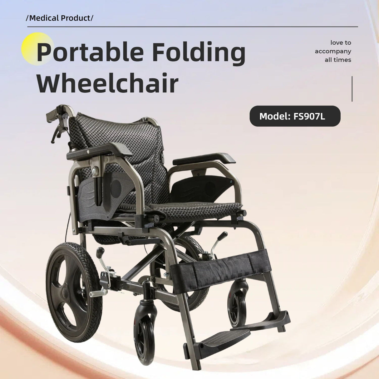 Lightweight Foldable Transport Wheelchair for Adults