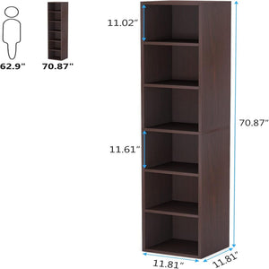 6 Tier Narrow Corner Cube Bookcase with Open Cubes - Light Blue or Dark Brown